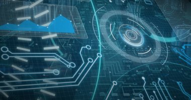 Küre ve bağlantı ağlı metin görüntüsü. Dijital arayüz teknolojisi ve ağ konsepti dijital olarak oluşturuldu.