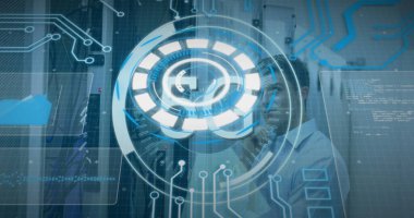 Küre ve bağlantı ağlı metin görüntüsü. Dijital arayüz teknolojisi ve ağ konsepti dijital olarak oluşturuldu.