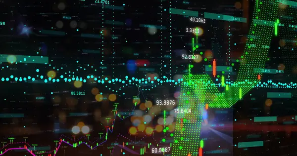 Karanlık arka planda veri işleme resmi. Küresel bilim, bağlantılar, veri işleme ve dijital arayüz kavramı dijital olarak oluşturuldu.