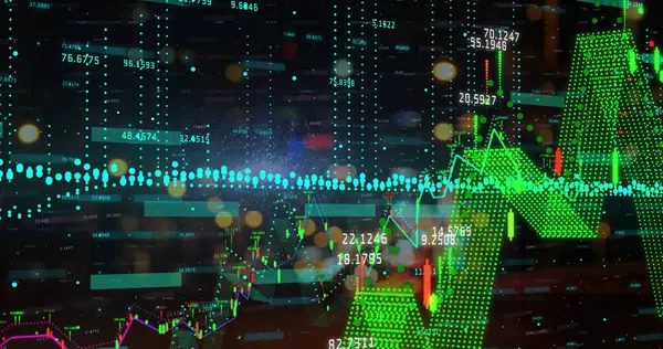 Karanlık arka planda veri işleme resmi. Küresel bilim, bağlantılar, veri işleme ve dijital arayüz kavramı dijital olarak oluşturuldu.