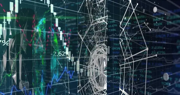 Küre ve bağlantı ağlı metin görüntüsü. Dijital arayüz teknolojisi ve ağ konsepti dijital olarak oluşturuldu.