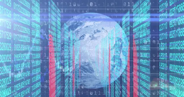 Donanma arkaplanındaki veri işleme, küre ve ışık görüntüleri. küresel veri işleme, ağ, bilgisayar ve teknoloji konsepti dijital olarak oluşturulmuş görüntü.