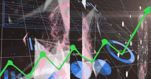 Karanlık arkaplan üzerinde dijital arayüz ve veri işleme resmi. Küresel iş, finans, veri işleme ve dijital arayüz kavramı dijital olarak oluşturuldu.