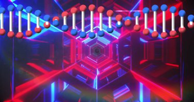 Dijital tünelin üzerinde DNA ipliği. küresel iş ve dijital arayüz kavramı dijital olarak oluşturulmuş görüntü.