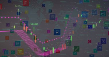 Dünya haritası üzerinde veri işleme resmi. küresel iş ve dijital arayüz kavramı dijital olarak oluşturulmuş görüntü.
