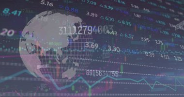 Mavi arkaplanda veri işleme resmi. küresel iş ve dijital arayüz kavramı dijital olarak oluşturulmuş görüntü.