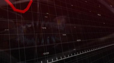 Dijital grafik, beyaz sayısal etiketlerle aşağı doğru giden kırmızı zigzag çizgisini gösteriyor. Finansal analiz, veri görselleştirme, analitik, teknoloji, iş zekası, yatırım, performans