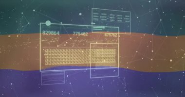 Dalgalı renkli bantlarda simge ve grafiklerin ızgaralarını gösteren merkezi parlayan veri arayüzü paneli. Futuristik, teknoloji, görselleştirme, dijital, analitik, ağ, arayüz
