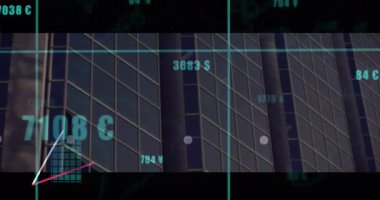 Cam perdeyi kaplayan veri görselleştirmesi, neon ızgara ve dairesel işaretlerle çubuk grafiklerini gösteriyor. Analizler, yenilik, teknoloji, fütürizm, finans, içgörü, dijital.