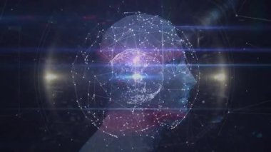 Parlak dijital ağ küresi sanal arayüzde, ağ ve tarama hatlarıyla canlandırılıyor. Futuristik, teknoloji, bağlantı, ağ, dijital arayüz, veri