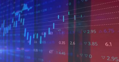 Hareket eden çizgiler ve dairesel örtülerle finansal şamdan grafikleri gösteriliyor. Finansal analiz, veri görselleştirme, dijital panel, iş zekası, ekonomik ölçüler, grafik modelleme, yatırım araçları