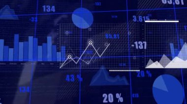 Dijital analitik gösterge paneli koyu mavi ile görselleştiriliyor, açık küre, örtülü grafikler. Teknoloji, veri, görselleştirme, fütürizm, gösterge paneli, zeka, analiz