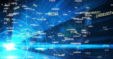 Küre ve bağlantı ağlı metin görüntüsü. Dijital arayüz teknolojisi ve ağ konsepti dijital olarak oluşturuldu.