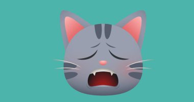 Mavi arka planda üzgün kedi emojisi resmi. Uluslararası kedi günü konsepti dijital olarak oluşturuldu.