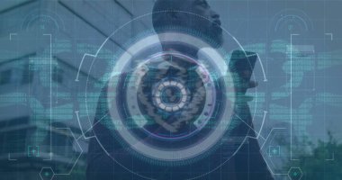 Küre ve bağlantı ağlı metin görüntüsü. Dijital arayüz teknolojisi ve ağ konsepti dijital olarak oluşturuldu.