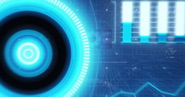 Image of statistics and data processing on grey background. Global business finance and connections concept digitally generated image.
