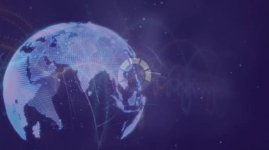 Derin mor dijital evrende dönen holografik küre girdap izlerini ve veri yollarını gösteriyor. Fütüristik, teknoloji, görselleştirme, boşluk, dijital, soyut, ağ