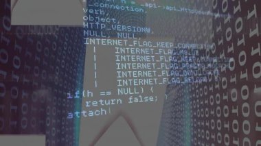 Açık mavi kod paneli 3D görüntüleme ile kod tüneli içinde art arda gelen ikili akışlar arasında gösteriliyor. Teknoloji, dijital, fütüristik, siber, yenilik, veri, soyut