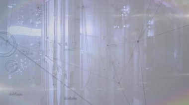 Sunucu rafı olay yerinde parlıyor ve titreşiyor, paketlenmiş ağ kabloları ve veri düğümleri gösteriliyor. Teknoloji, siber güvenlik, dijital, bağlantı, fütüristik, yenilik, altyapı