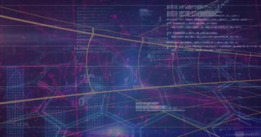 Dijital veri animasyonu, yüzdeleri ve altıgen ızgarası olan iki renkli grafikleri gösteriyor. Fütürist, teknolojik, yenilikçi, analitik, arayüz, siber, soyut