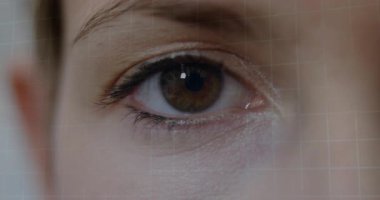 Güvenlik örtüsü altında biyometrik taramadan geçen bir kadın daire arayüzü ve dalga biçimi gösteriyor. Fütürist, biyometrik, siber güvenlik, teknoloji, arayüz, dijital, yenilik