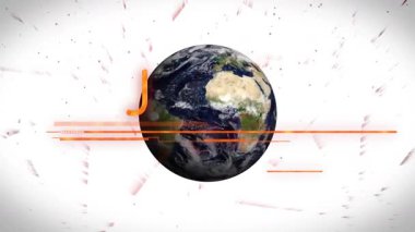 3 boyutlu Dünya küresi yüzüyor, koyu turuncu DANGER metni sergiliyor, simge, kırmızı parçalar yelpaze. Uyarı, tehlike, kriz, alarm, çevre, felaket, acil durum