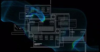Yüksek teknolojili paneller, rakamsal tablolar, bar çizelgeleri ve mavi-yeşil ağ dalgaları üzerinde kod kırıntıları. Teknoloji, veri, analitik, dijital, yenilik, fütüristik, görselleştirme