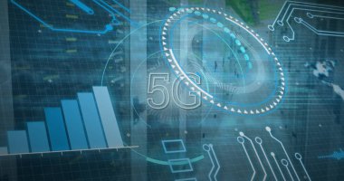 Sunucularda 5G ve veri işleme görüntüsü. bilgisayarlar, ağ, veri işleme, iletişim ve teknoloji konsepti dijital olarak oluşturulmuş görüntü.
