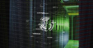 Sunucular üzerinde dönen dünya görüntüsü. veri işleme, küresel ağ ve teknoloji konsepti dijital olarak oluşturulmuş görüntü.