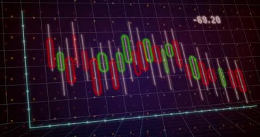 Açık mavi eksenli ve yüzen sayısal etiketli, 3D ızgarada sergilenen şamdan şeması. Veri görselleştirme, finansal analizler, dijital arayüz, fütüristik tasarım, ekonomik eğilimler, yatırım içgörüleri, teknolojik yenilik