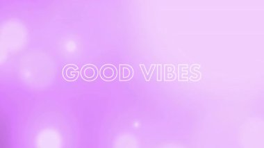 Mor gradyan arkaplan üzerinde düz dizaynda parlayan iyi VIBES 'ler, yumuşak bulanık ışık parlamalarını gösteriyor. Soyut, enerjik, modern, motive edici, dijital sanat, enerjik, renkli