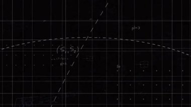 Karatahta, beyaz matematik ve kimya denklemlerini belli belirsiz çizgiler üzerinde eğri çizgili yay ile sunuyor. Eğitim, öğrenim, akademi, bilim, matematik, kimya, öğretim