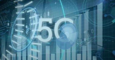 Sunucularda 5G ve veri işleme görüntüsü. bilgisayarlar, ağ, veri işleme, iletişim ve teknoloji konsepti dijital olarak oluşturulmuş görüntü.