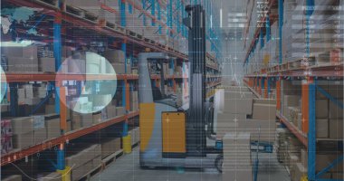 Depodaki finansal grafiklerin resmi. iş, finans ve dağıtım hizmetleri kavramı dijital olarak oluşturulmuş görüntü.