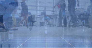 İş adamları üzerinden finansal veri işleme görüntüsü. Küresel teknoloji ve veri işleme kavramı dijital olarak oluşturulmuş görüntü.