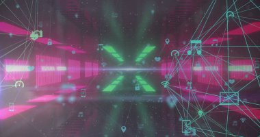 Küre ve bağlantı ağlı metin görüntüsü. Dijital arayüz teknolojisi ve ağ konsepti dijital olarak oluşturuldu.