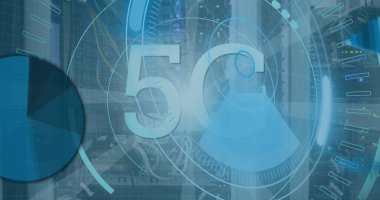 Image of statistics and data processing on grey background. Global business finance and connections concept digitally generated image.