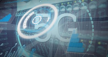 Image of statistics and data processing on grey background. Global business finance and connections concept digitally generated image.