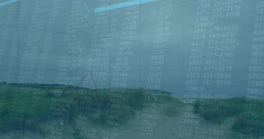 Kırsal veri manzarası olay yerinde canlandırılıyor, dolambaçlı yolu, hata kodu sütunlarını, kırmızı grafiği gösteriyor. Doğa, teknoloji, dijital, analitik, yenilik, minimalizm, açık hava