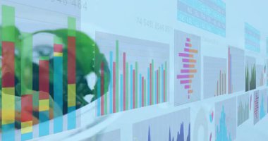 Dijital analitik arayüzde yüzen taze salata, yeşillikleri kaplayan şeffaf çizelgeler içeriyor. Organik, sağlıklı, canlı, modern, hesaplama, teknoloji, sağlık