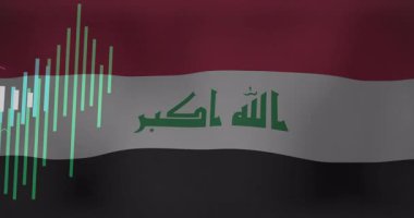 Irak bayrağı, renkli şamdanlarla ve pembe açık yeşil çizgilerle canlandırılıyor. Vatanseverlik, finans, veri görselleştirme, dijital sanat, makroekonomi, ekonomik büyüme, yatırım