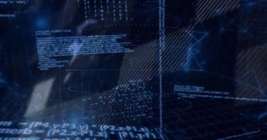 Kapüşonlu siluet öne doğru eğilmiş, kod akışlarını düz dijital şebekeye ve düğüm diyagramlarına aktarıyor. Siber güvenlik, dijital, teknoloji, programlama, veri, yenilik, gelecekçilik