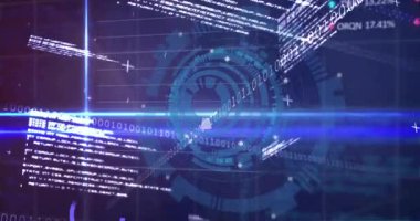 Fütürist veri görselleştirmesi neon mavi ışının ikili kod akışı, dönen grafikler. Teknoloji, analitik, torpido, siber alan, yenilik, dijital, veri