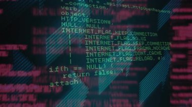 Bulanık kırmızı yazı üzerinde yüzen merkezi yeşil kod, göktaşı üçgenini gösteriyor. Teknoloji, siber güvenlik, veri görselleştirme, fütüristik, soyut, dijital sanat, yenilik