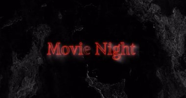 Mermer desenli karanlık tuval üzerinde parlayan neon kırmızı metin dramatik film gecesi atmosferi yaratıyor. Neon ışıklandırma, sinematik, atmosferik, modern, grafik tasarım, gece hayatı, aydınlatma