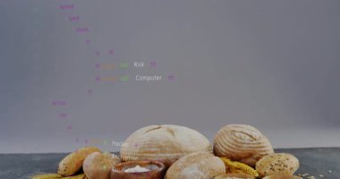 Ekmek somunları taş levhaların üzerine üç boyutlu olarak diziliyor, ahşap kaseler ve dağınık yulaflar sergileniyor. Fırın, zanaatkar, köylü, doğal, organik, aşçı, zanaat