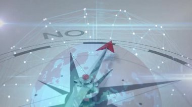 3D render metalik pusula ağ şebeke üzerinde dönerken kırmızı ok ucu Evet 'i gösteriyor. Navigasyon, teknoloji, bağlantı, yenilik, dijital, fütüristik, karar verme mekanizması