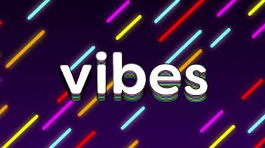 Düz tasarım illüstrasyon titreşimleri gösteriyor. İçinde neon çubuklu gökkuşağı gölgeleri var. Modern, fütürist, enerjik, neon, soyut, enerjik, dijitale