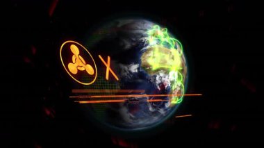 3D Dünya, neon bağlantı yayları ve dijital arayüzde parlayan uyarı metniyle vurgulanıyor. Fütürist, dijital, canlı, uyarı, uyarı, teknoloji, bağlantı