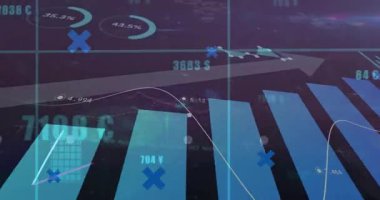 Finansal veri görselleştirme paneli siyah ekranda renkli çubuklar ve çizgiler ile ölçümleri gösteriyor. Analizler, yenilik, teknoloji, ekran, arayüz, gösterge paneli, modern